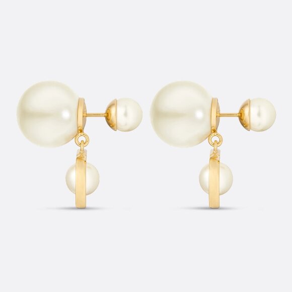 Like New Dior Tribales Earrings Gold-Finish Metal and White Resin Pearls - Picture 2 of 5